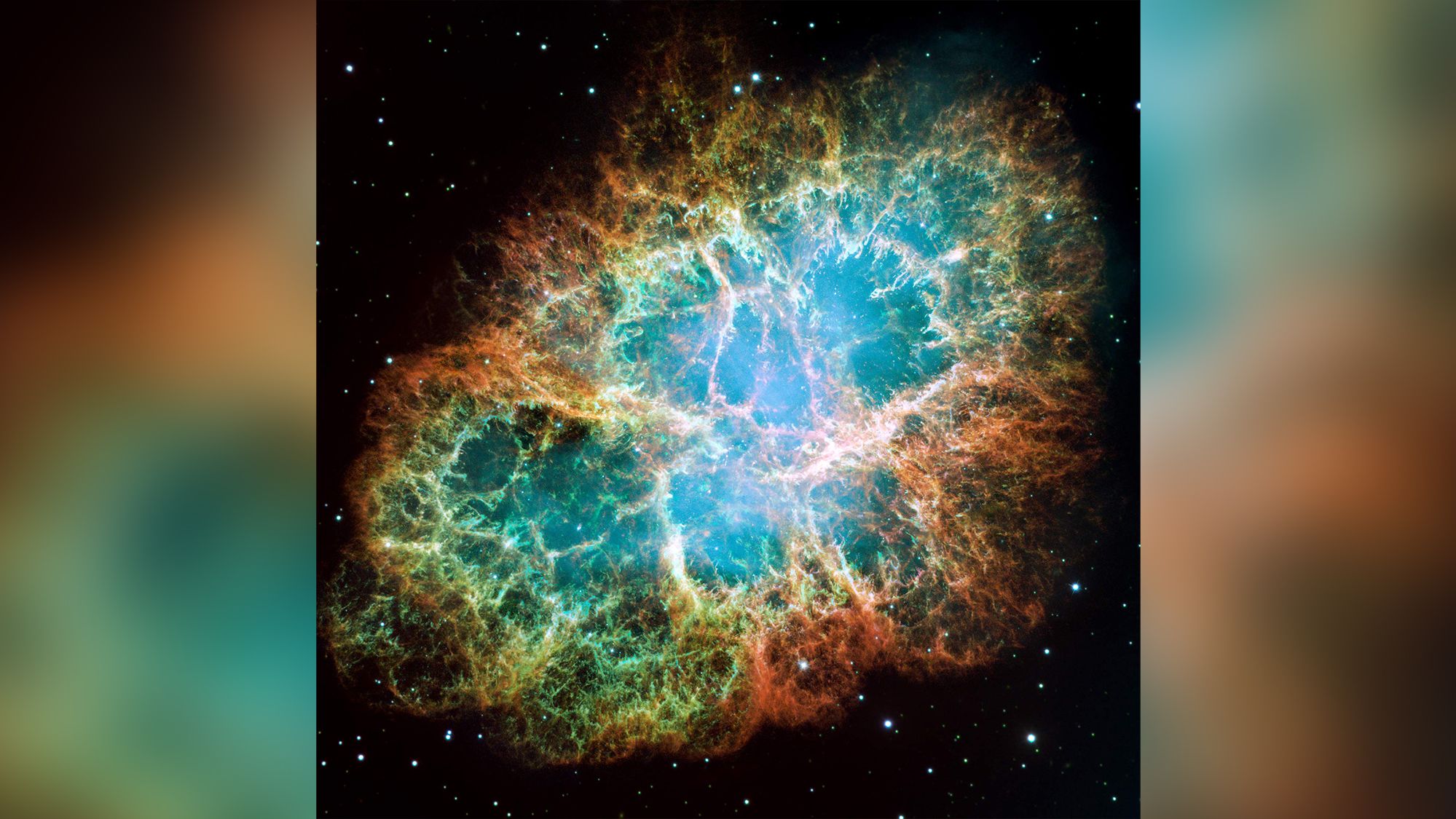 This mosaic image of the Crab Nebula was captured by NASA's Hubble Space Telescope.