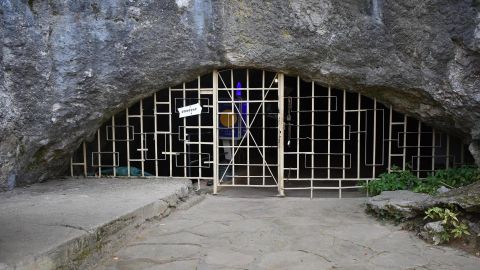 This is the entrance to the Bacho Kiro Cave. Excavations have occurred just inside the entrance and to the left.