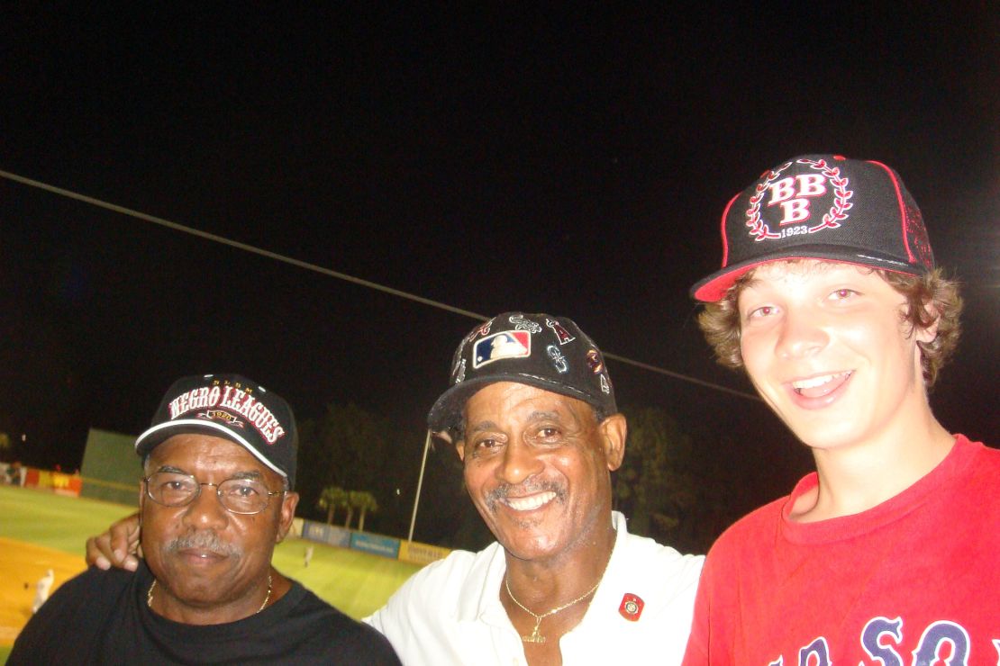 Former Negro League players Russell Patterson and James Atterbury along with Cam Perron at Myrtle Beach Pelicans minor league game in August 2010.