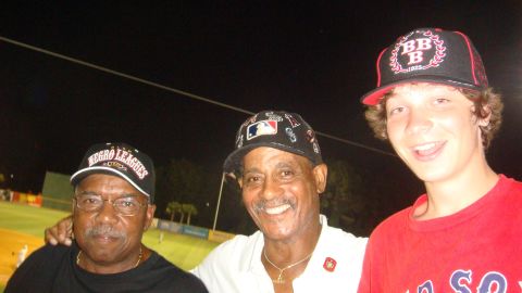 Former Negro League players Russell Patterson and James Atterbury along with Cam Perron at Myrtle Beach Pelicans minor league game in August 2010.