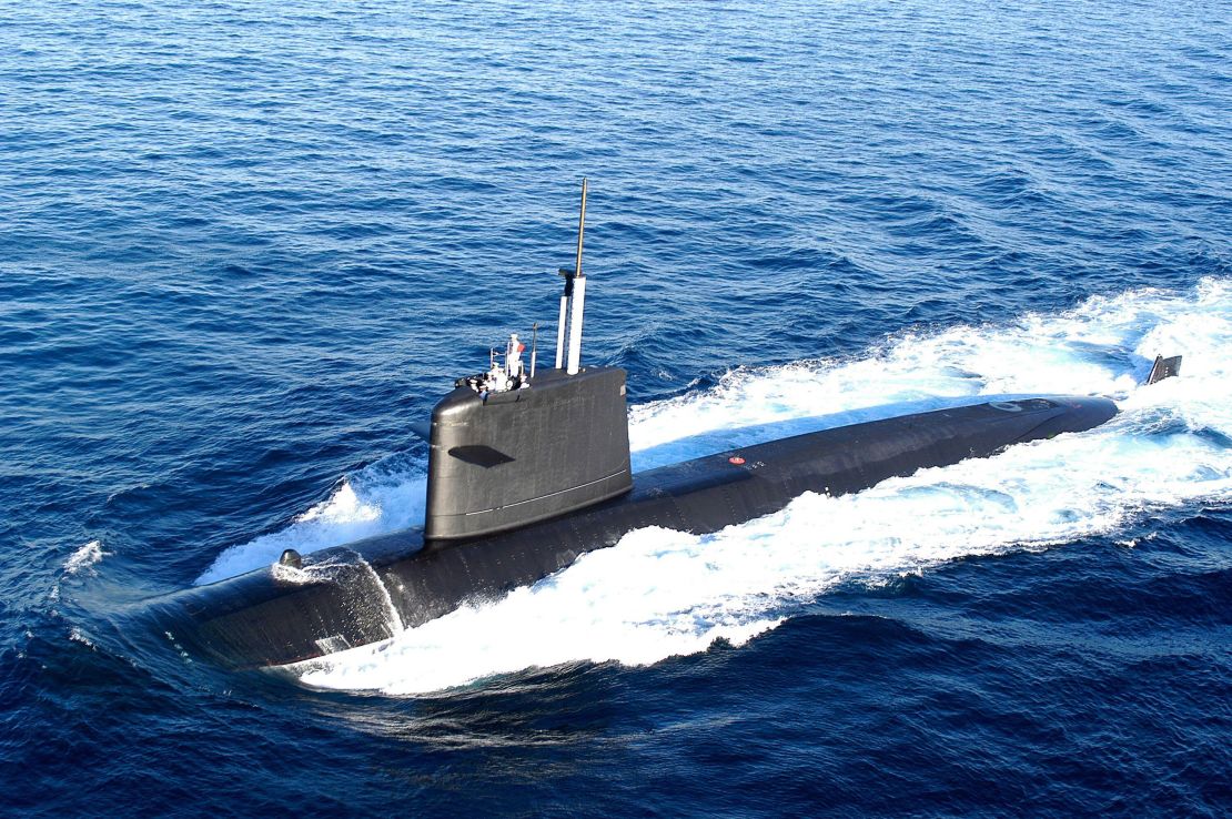 The French submarine Saphir is seen in this August 15, 2004, file photo.