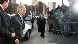 Bernard Madoff arrives at federal court in New York Thursday, March 12, 2009. Madoff will plead guilty to charges that he engineered one of the largest investment scams in U.S. history and was ready to face a prison sentence of up to 150 years. (AP Photo/Mary Altaffer)