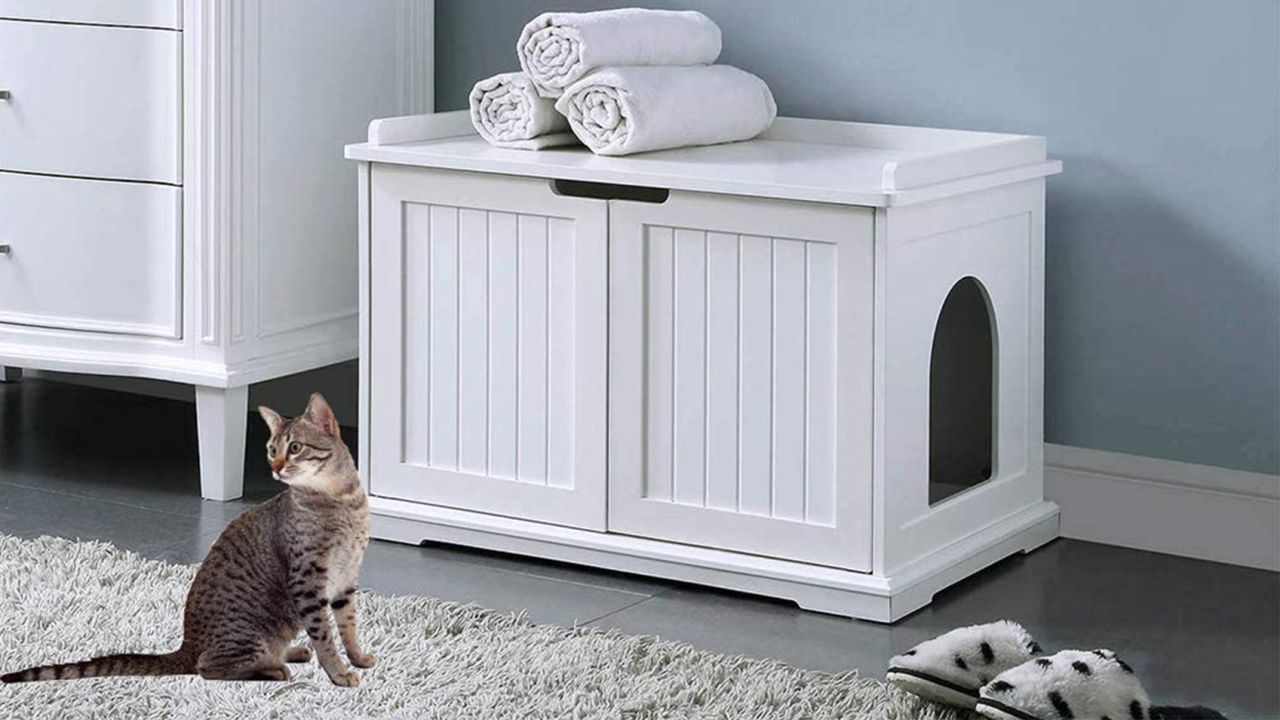 Unipaws Designer Cat Washroom Storage Bench