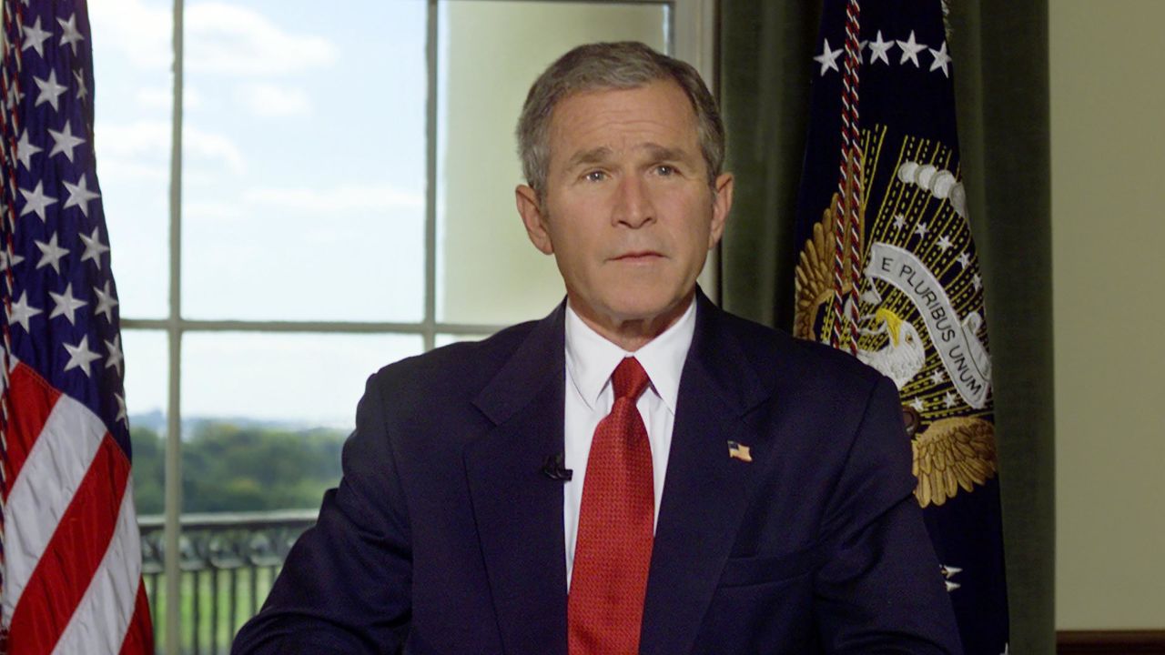 President Bush in the Treaty Room of the White House, October 7, 2001, after announcing airstrikes on on Afghanistan.