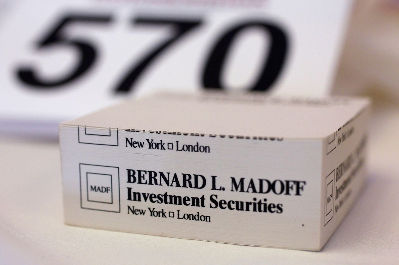 Sticky notes, embossed with the name of Madoff's firm, were among the items auctioned off in Miami Beach in June 2011.