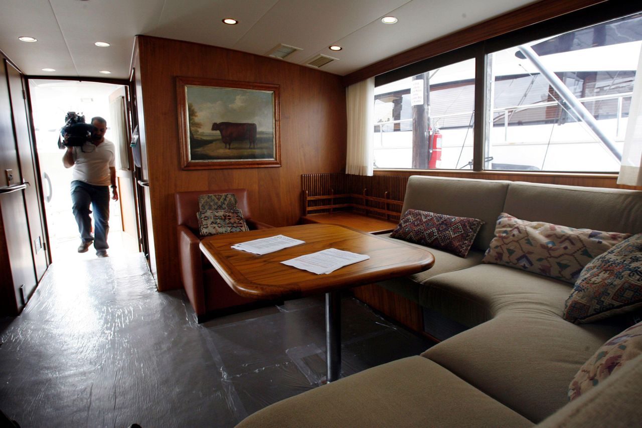 An interior view of a Madoff yacht is seen in Davie, Florida, in November 2009. Three Madoff vessels were auctioned off.
