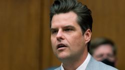 Rep. Matt Gaetz, R-Fla., questions witnesses during a House Armed Services Committee hearing on Capitol Hill, Wednesday, April 14, 2021, in Washington.