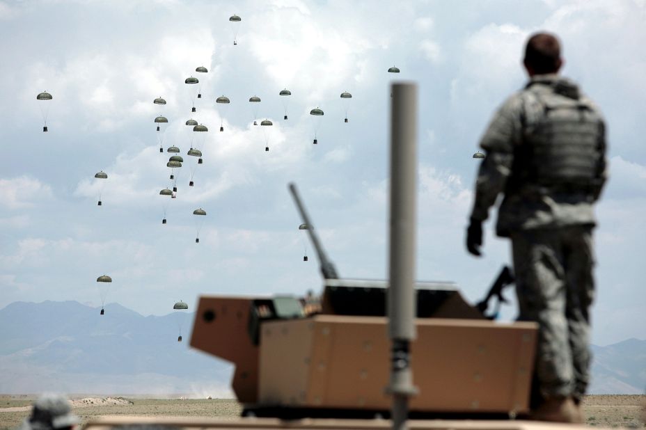 Supplies are dropped to US troops in Afghanistan's Ghazni province in May 2007.