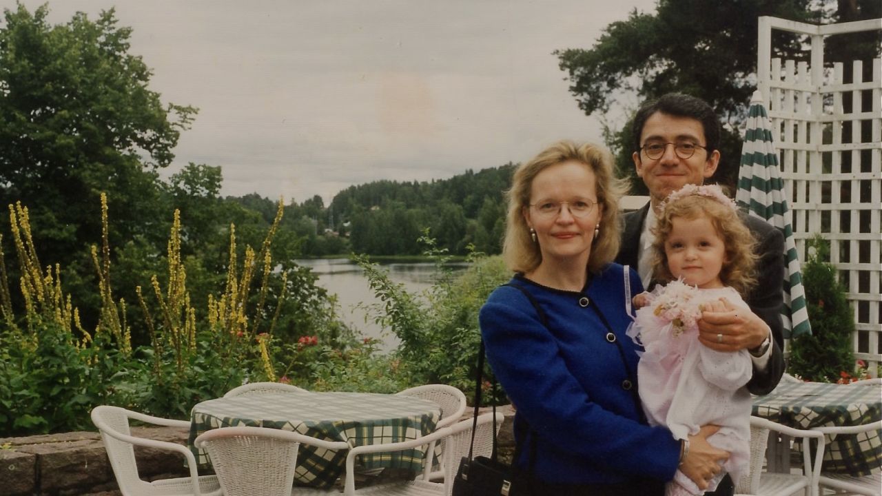 <strong>Finland, 2001:</strong> Irja and Jesús later had a daughter, Erica. The family are pictured here at a family reunion in Irja's hometown of Hämeenlinna, Finland, in August 2001.