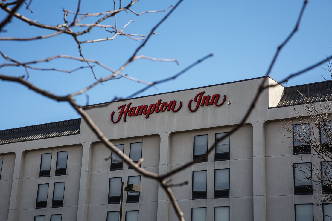 The Hampton Inn in Woodbridge, NJ where police said a suspect fled the scene, hitting a police car and almost running over an officer. (John General/CNN)