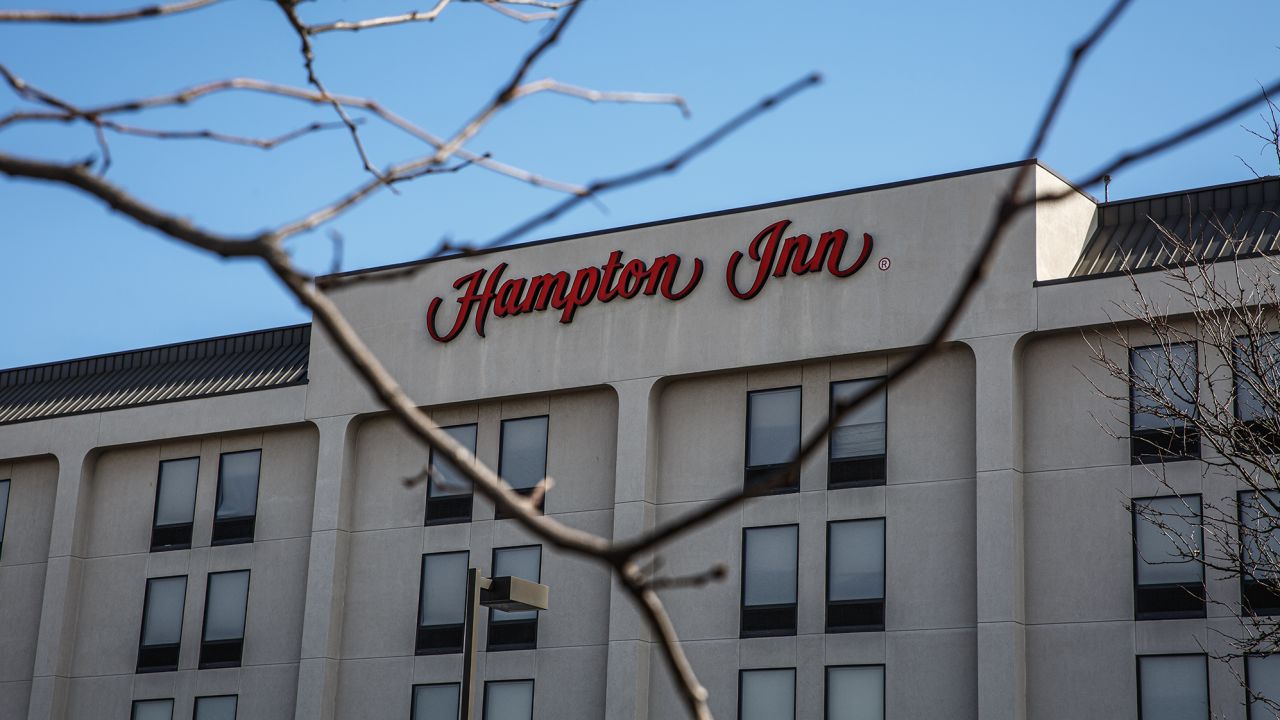 The Hampton Inn in Woodbridge, NJ where police said a suspect fled the scene, hitting a police car and almost running over an officer. (John General/CNN)