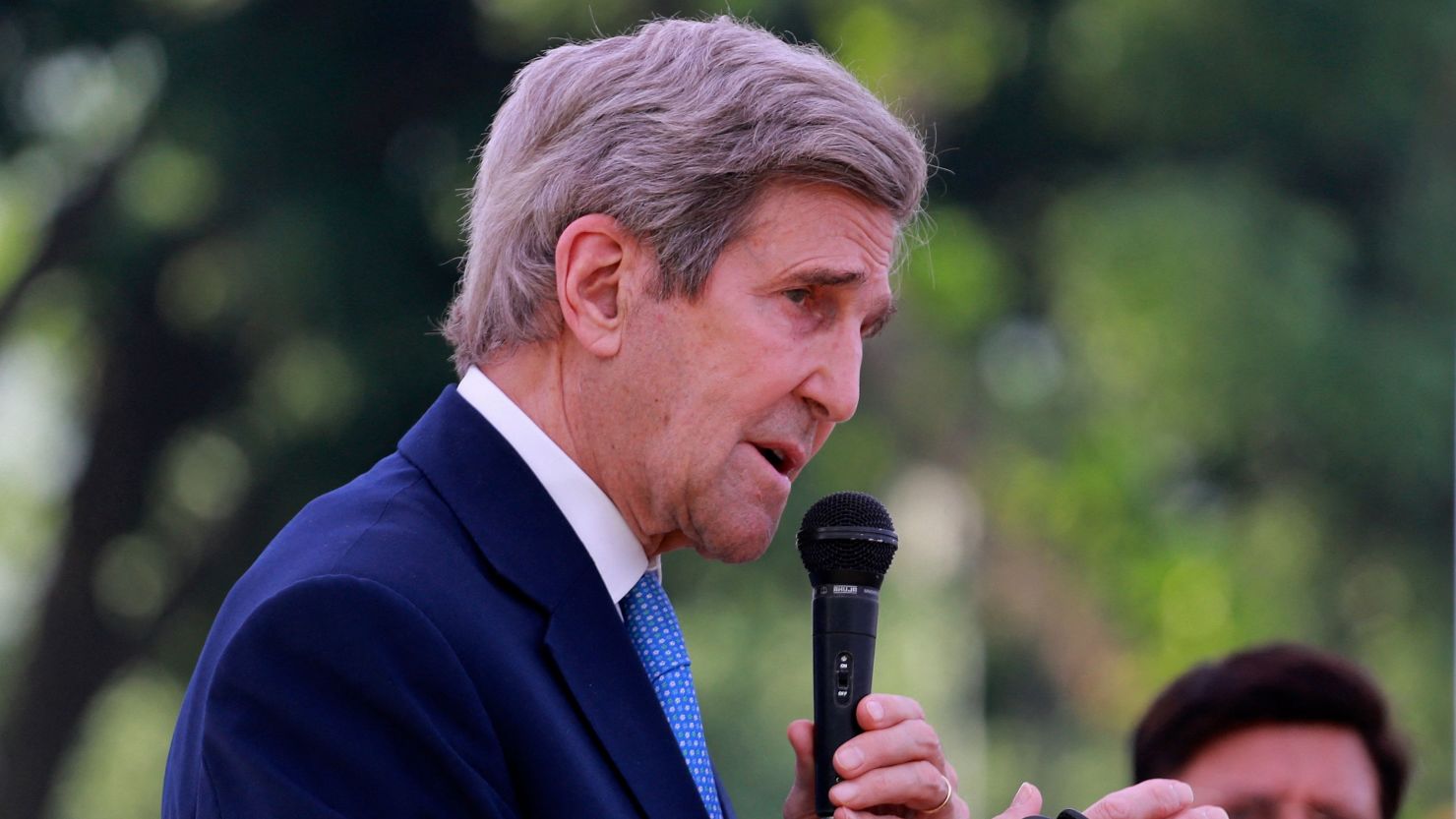 US climate envoy John Kerry speaks during a press briefing in Bangladesh on April 9. 