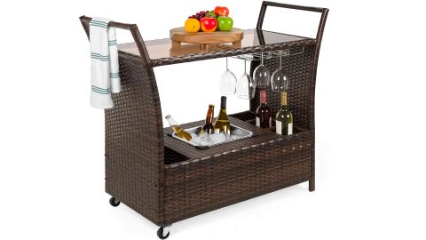 Best Choice Products Outdoor Rolling Wicker Bar Cart