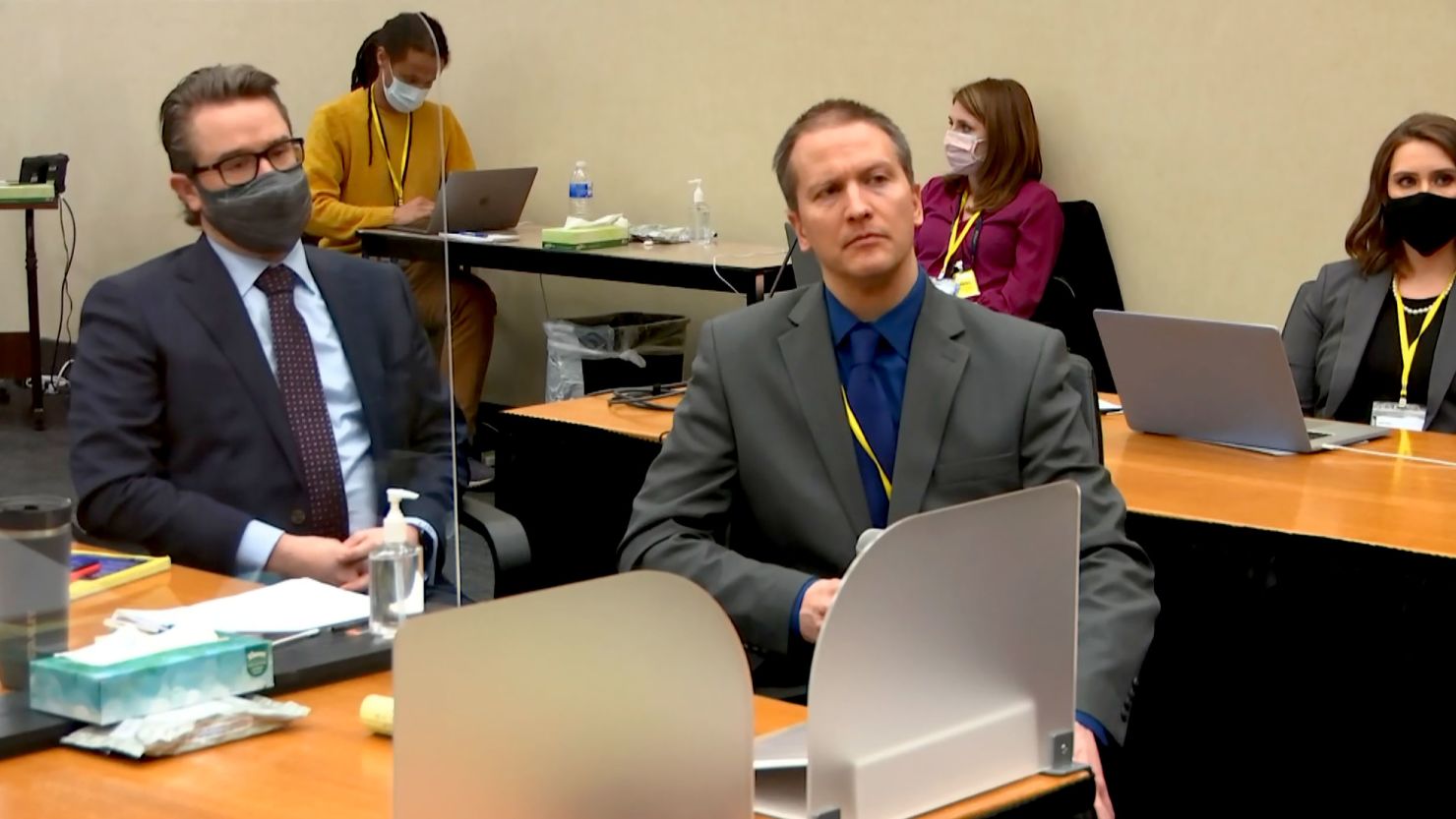 Former Minneapolis Police officer Derek Chauvin chose not to testify at his trial on April 15. Sitting to his left is defense attorney Eric Nelson.