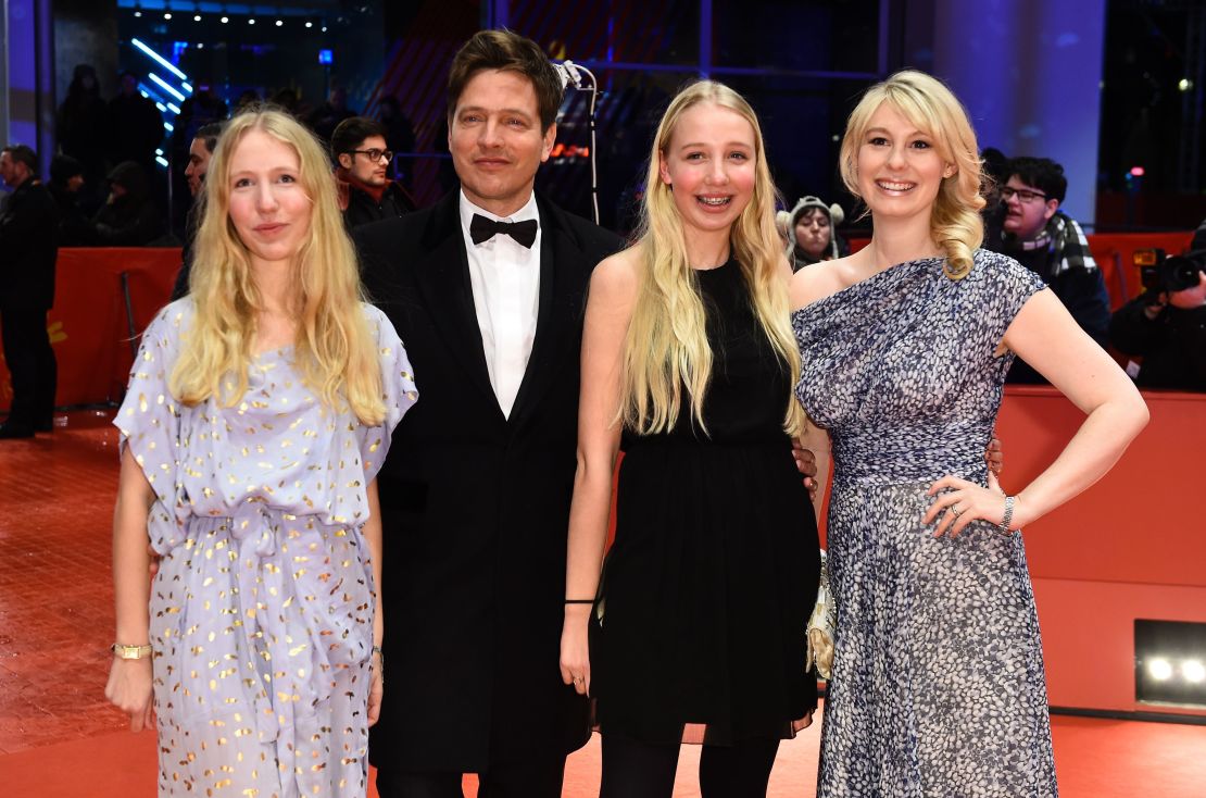 Vinterberg photographed with daughters Nana (left) and Ida (second right) and wife, actress Helene Reingaard Neumann at the Berlin Film Festival, February 2016. 