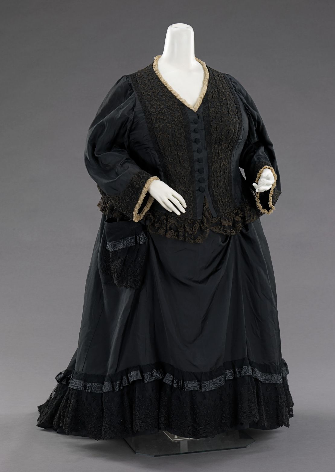 A half-mourning dress worn by Queen Victoria 33 years after Albert's death.