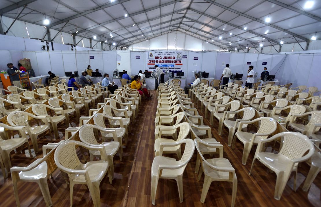 A vaccination center in Mumbai, India, that had to turn people away due to a shortage of vaccines on April 9.