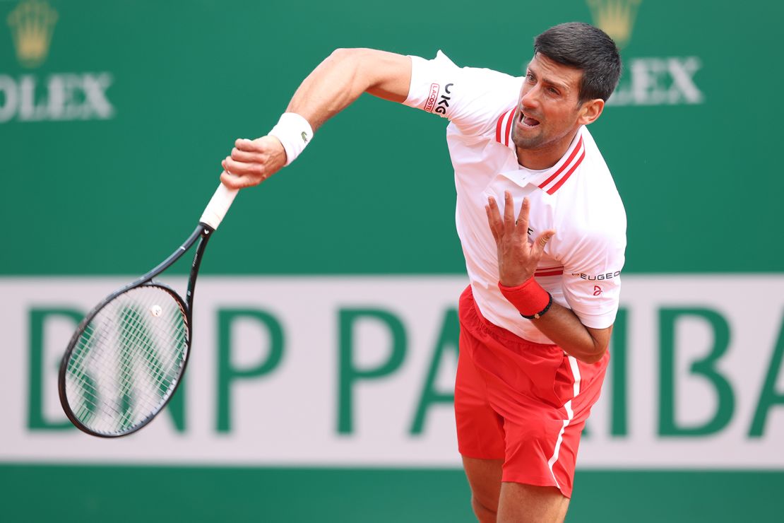 Djokovic in action during his quarterfinal match against Evans.