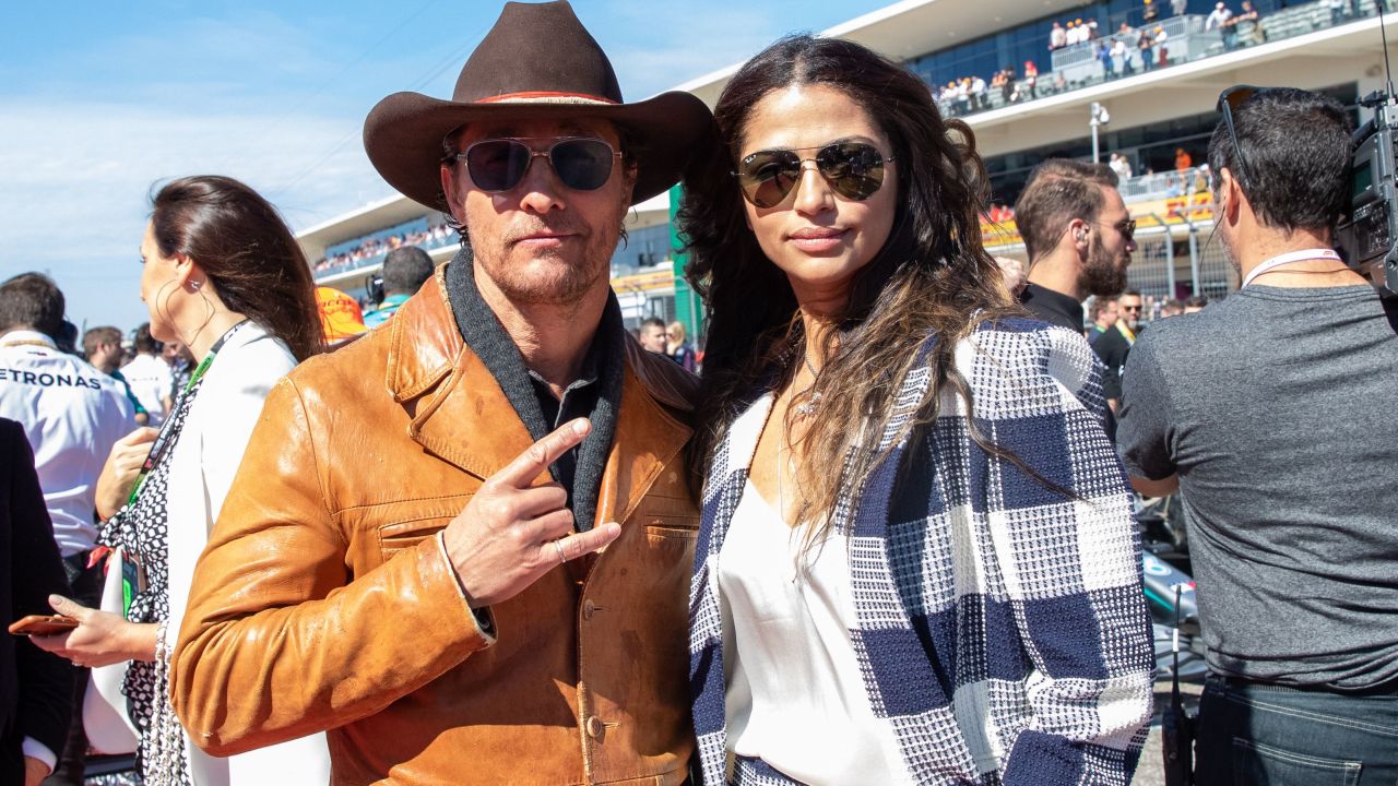Matthew McConaughey and his wife Camila Alves attend the F1 Grand Prix of USA at Circuit of The Americas in Austin, Texas on November 03, 2019. (Photo by SUZANNE CORDEIRO / AFP) (Photo by SUZANNE CORDEIRO/AFP via Getty Images)