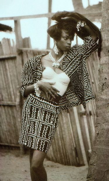 This outfit is by pioneering Malian designer Chris Seydou, who is known for his use of traditional Malian textiles.