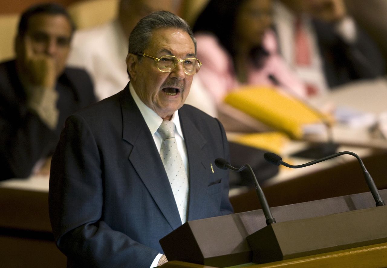 Castro gives a speech after being elected by the Cuban National Assembly to succeed his brother Fidel in February 2008.