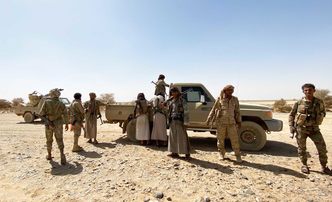 Yemeni soldiers at the frontline of the strategic city of Marib. 