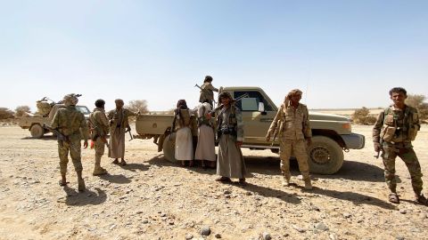 Yemeni soldiers at the frontline of the strategic city of Marib. 