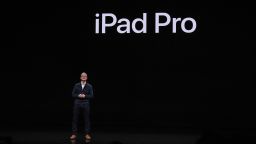 Tim Cook, CEO of Apple unveils a new iPad Pro during a launch event at the Brooklyn Academy of Music on October 30, 2018 in New York City. 