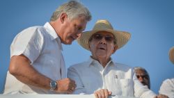 Cuban President Raul Castro (R) and First Vice-President Miguel Diaz Canel attend the May Day parade at Revolution Square in Havana, on May 1, 2016. / AFP / ADALBERTO ROQUE        (Photo credit should read ADALBERTO ROQUE/AFP via Getty Images)