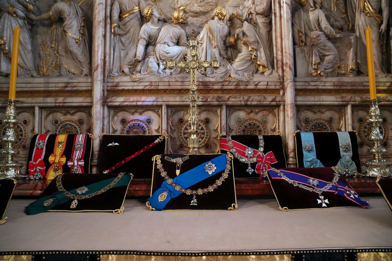 Prince Philip's insignia is seen on the altar at St. George's Chapel.