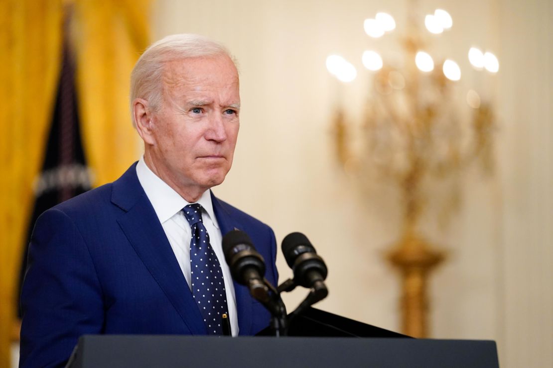 US President Joe Biden speaks about Russia in the East Room of the White House in Washington on April 15.