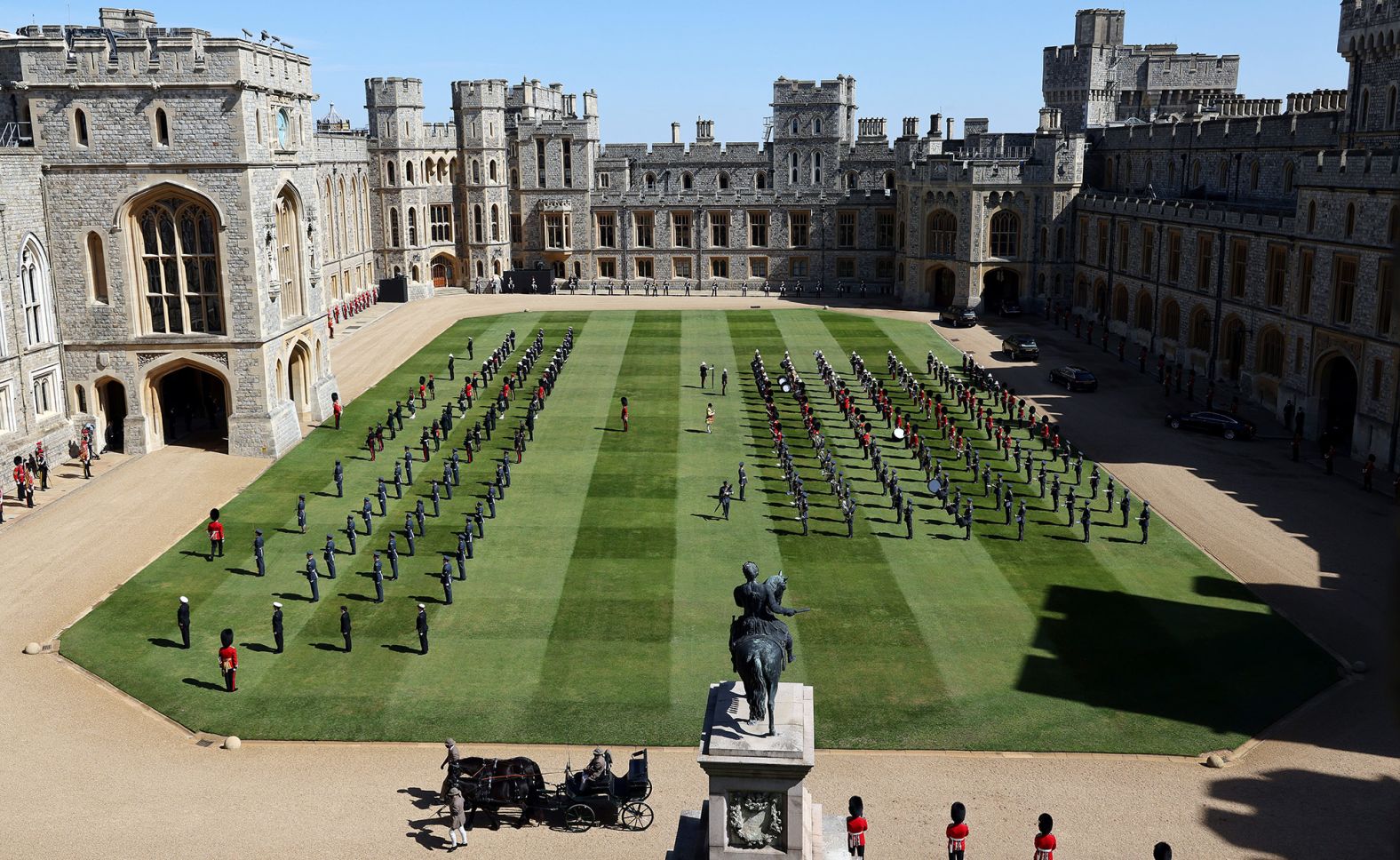 Members of the military gather in Windsor Castle's Quadrangle ahead of the funeral.