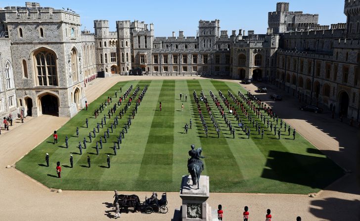 Members of the military gather in Windsor Castle's Quadrangle ahead of the funeral.