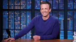 LATE NIGHT WITH SETH MEYERS -- Episode 1130A -- Pictured: Host Seth Meyers during the monologue on April 15, 2021 -- (Photo by: Lloyd Bishop/NBC/NBCU Photo Bank via Getty Images)