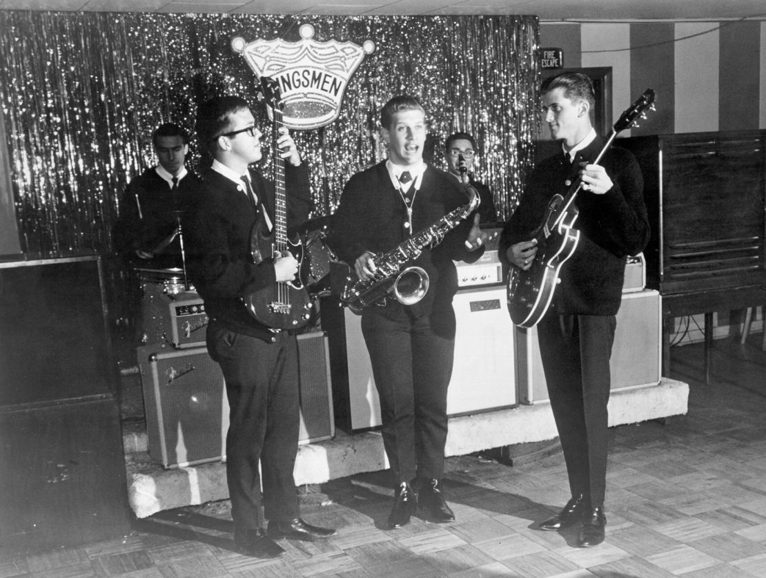 Members of the Kingsmen pose for a portrait circa 1965. Mike Mitchell is on the right