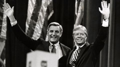 Jimmy Carter and Walter Mondale during 1980 Democratic National Convention in New York City at Madison Square Garden in New York, New York, United States.