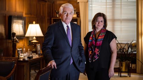 At left, Thomas Donohue, former President and CEO at the US Chamber of Commerce, and, at right, Suzanne Clark, his successor. Clark is the first female CEO of the Chamber.