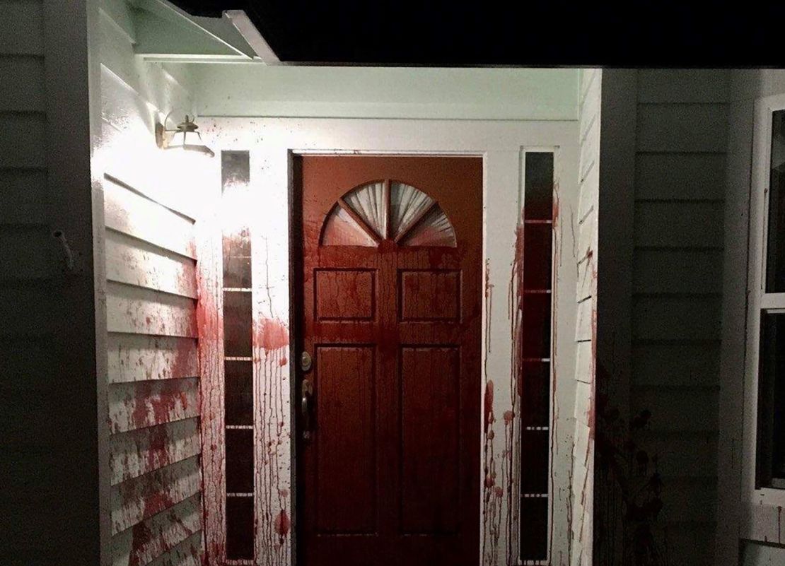 Pig's blood was smeared on the front porch of a Santa Rosa, California, home on Saturday, April 17, 2021.