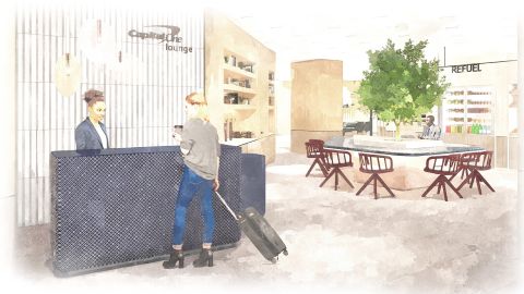 A rendering provided by Capital One of the entrance to one of its new lounges.