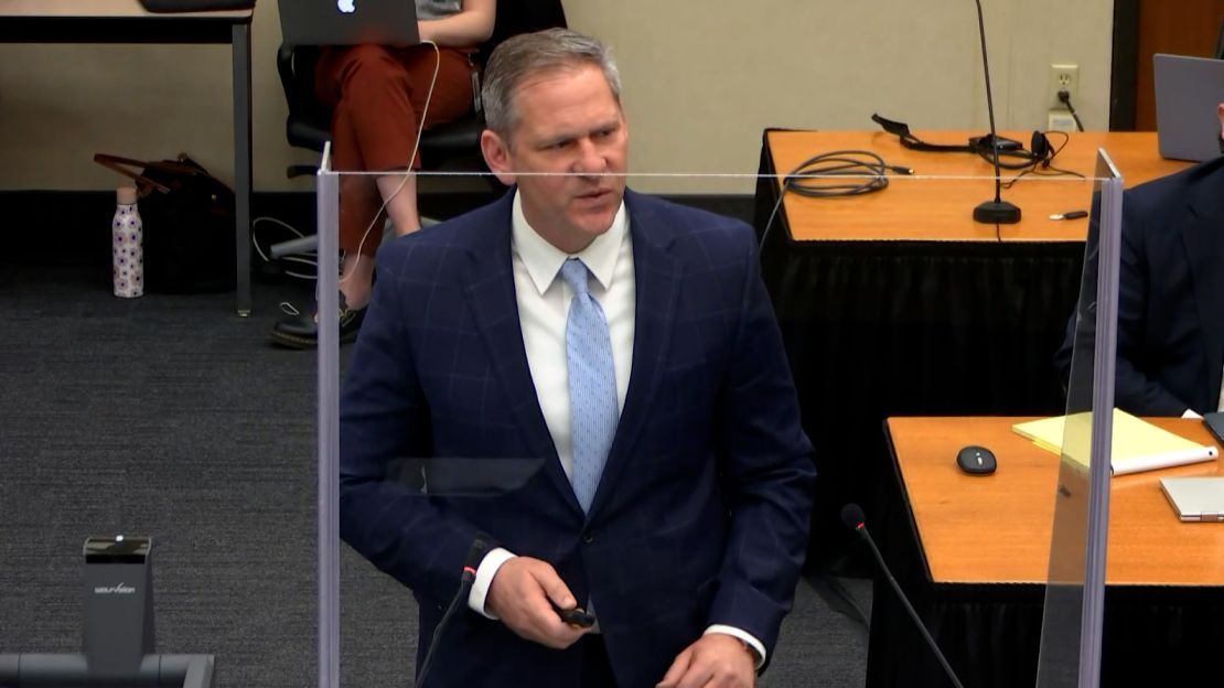 Prosecutor Steve Schleicher speaking during the Chauvin trial.