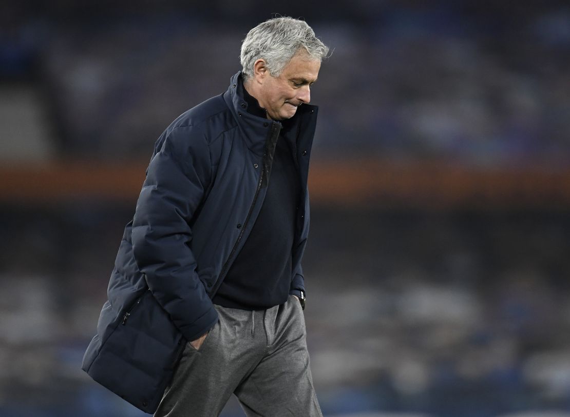 Mourinho looks dejected following his side's game against Everton.