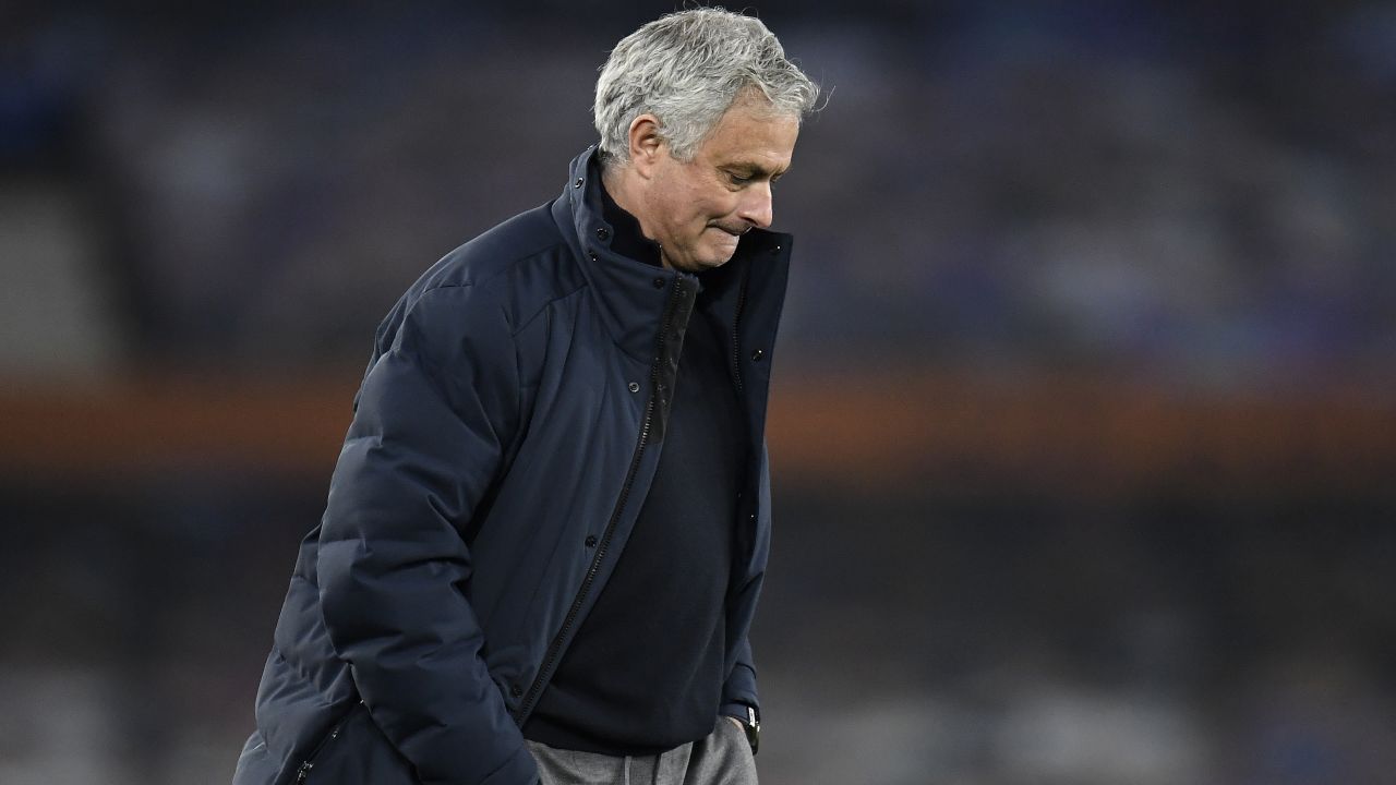 Mourinho looks dejected following his side's game against Everton.