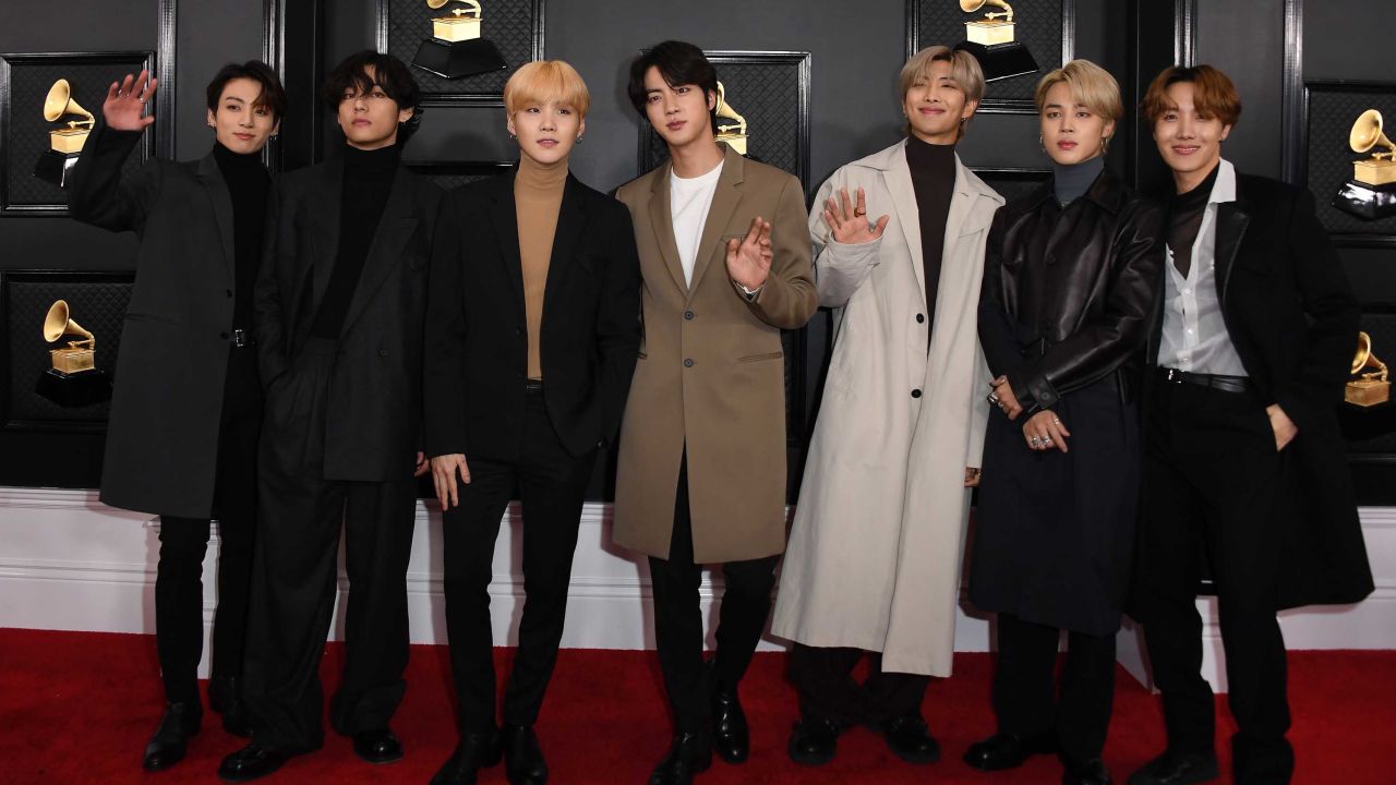 BTS arrives for the 62nd Annual Grammy Awards on January 26, 2020, in Los Angeles. 