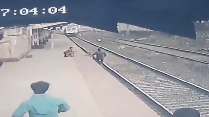 Indian railway worker saves child from oncoming train