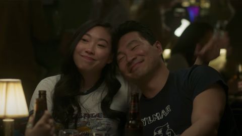 Actors Awkwafina and Simu Liu are pictured in a scene from "Shang Chi and the Legend of the Ten Rings".