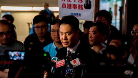 Holden Chow speaks to the media after a protest in Hong Kong on May 28, 2019, in this file photograph.