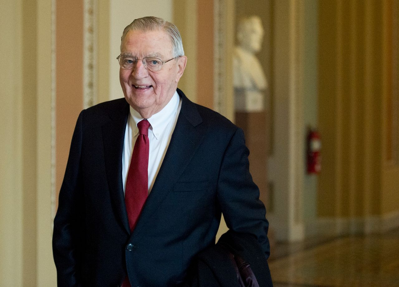 Former Vice President Walter Mondale walks through the Ohio Clock Corridor in the Capitol on Tuesday, January 6, 2015, in Washington, DC.