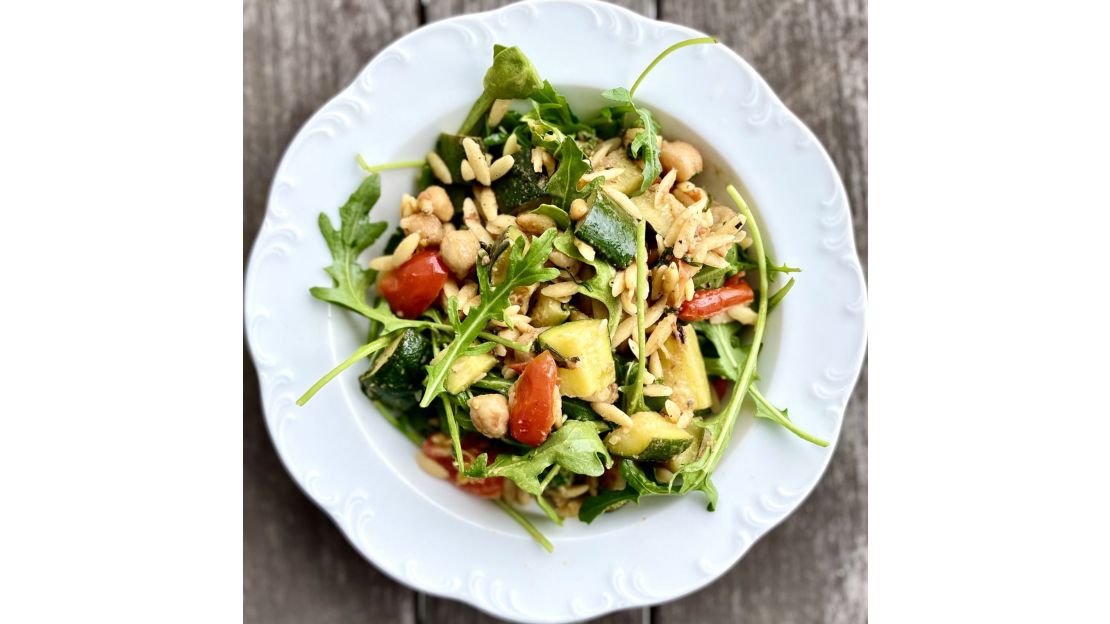 Lemony herb orzotto with garlicky chickpeas.