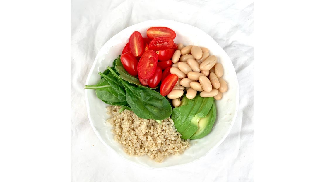 White bean tomato avocado bowl.