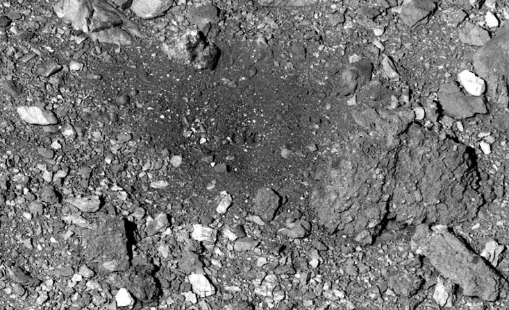 NASA's OSIRIS-REx mission took samples from asteroid Bennu. This is a view of the sample site on the asteroid after the sample was collected.